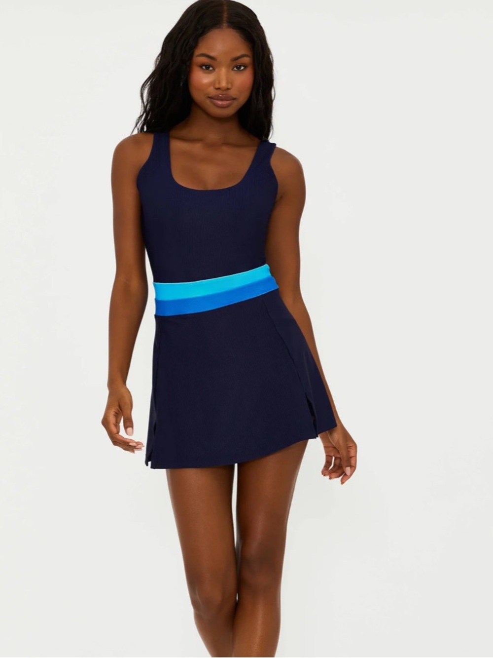 Beach Riot Navy Mini Dress with Aqua & Cyan Waistband